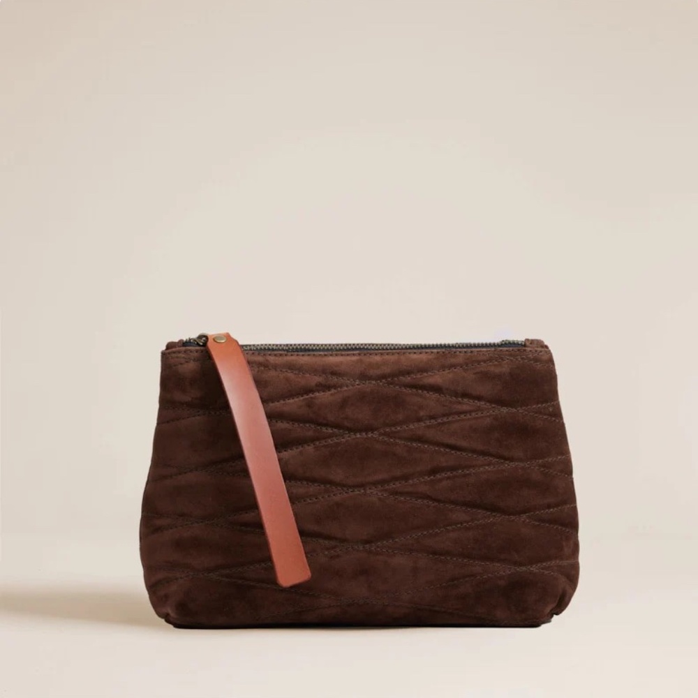 Parker Thatch Bella Clutch Quilted Suede Espresso - Like new!